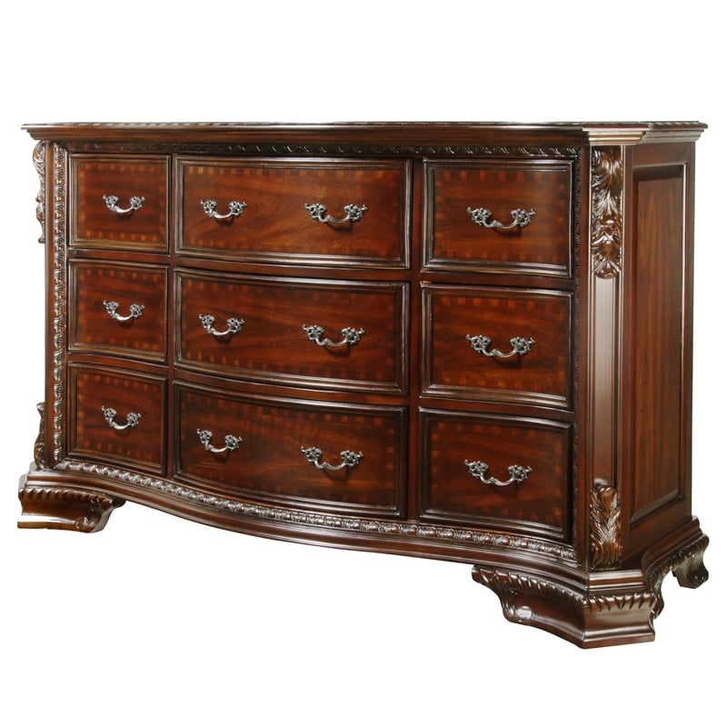 Furniture of America Cheston Wood 2-Piece Dresser with Mirror in Brown Cherry