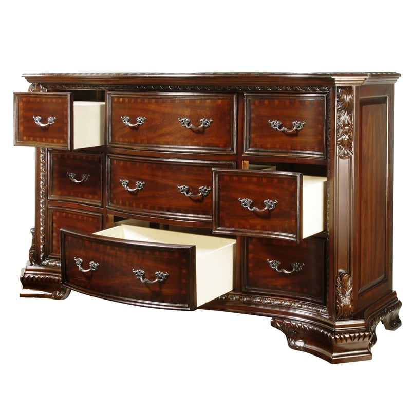 Furniture of America Cheston Wood 2-Piece Dresser with Mirror in Brown Cherry