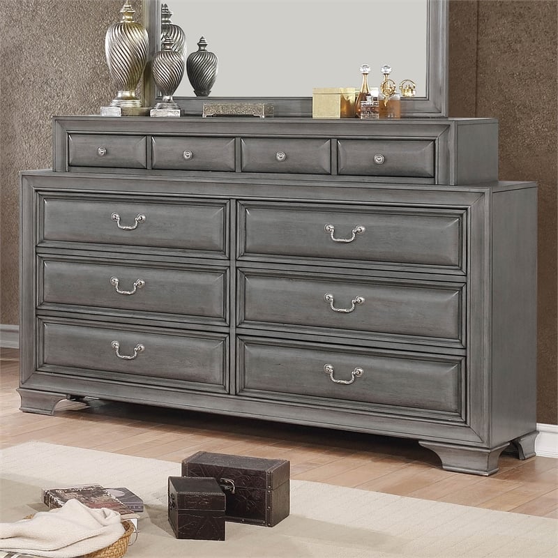 Furniture of America Bradford Wood 10-Drawer Double Dresser in Gray