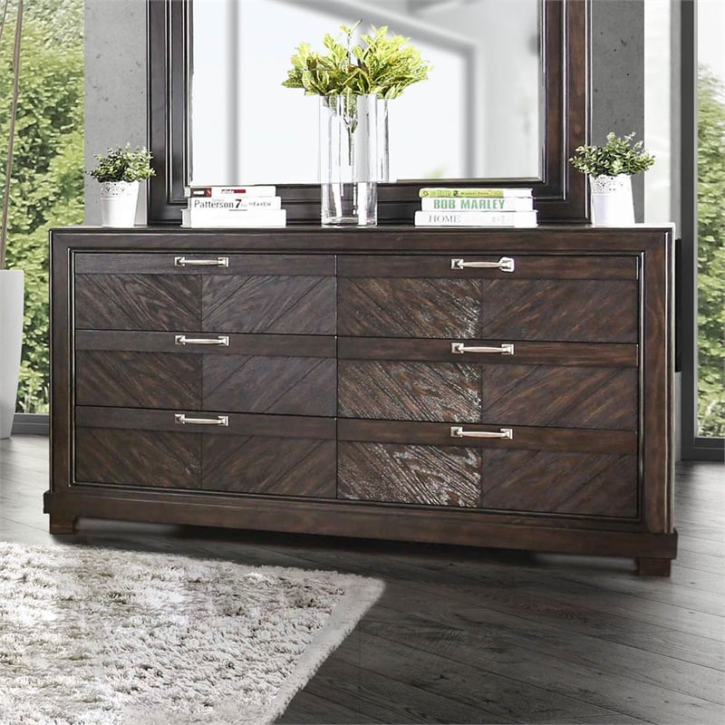 Furniture of America Reauso Solid Wood 6-Drawer Double Dresser in Espresso