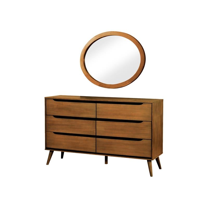 FOA Belkor 4pc Oak Wood Bedroom Set-Cal King+Nightstand + Dresser + Oval Mirror