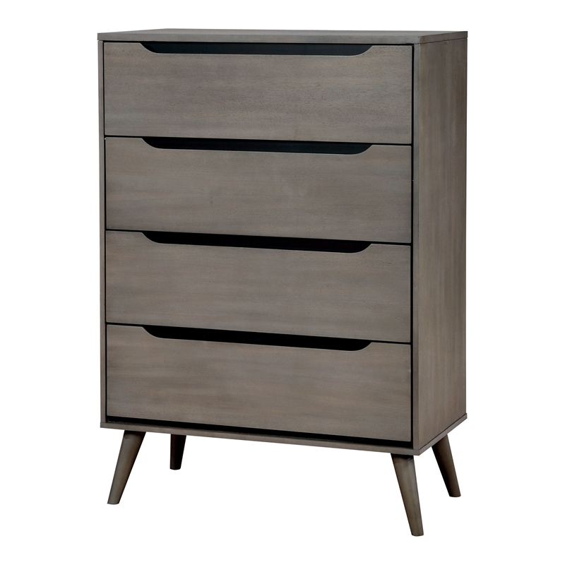 FOA Belkor 3-Piece Gray Solid Wood Bedroom Set - Cal King + Nightstand + Chest