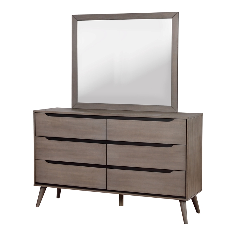 FOA Belkor 4pc Gray Wood Bedroom Set - Cal King+Nightstand+Dresser+Mirror