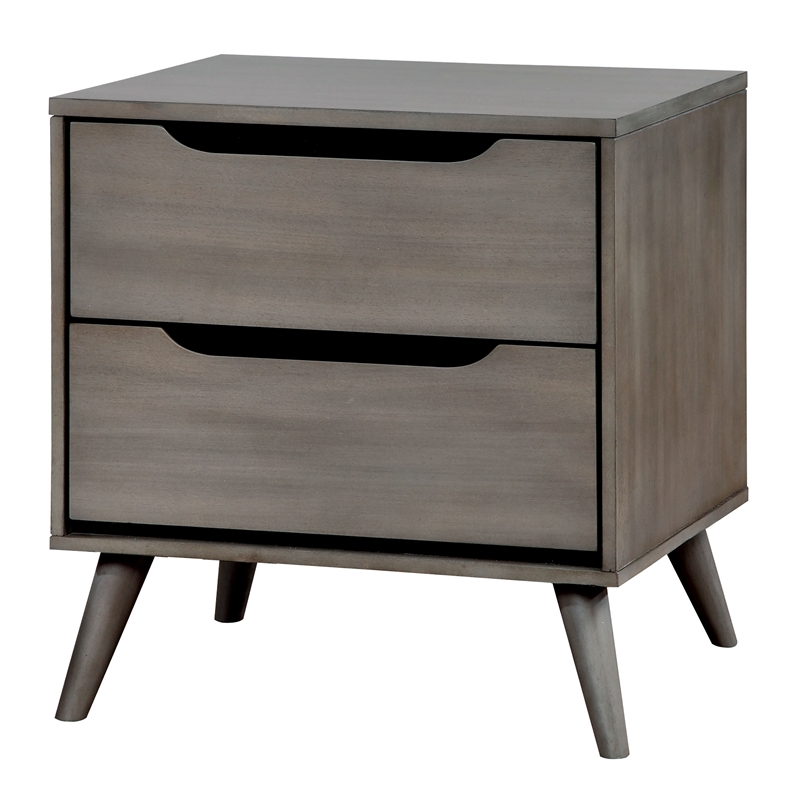 FOA Belkor 2-Piece Gray Solid Wood Bedroom Set - King + Nightstand