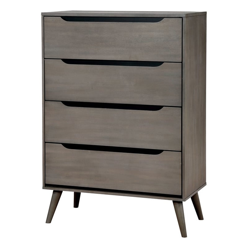 FOA Belkor 3-Piece Gray Solid Wood Bedroom Set - King + Nightstand + Chest