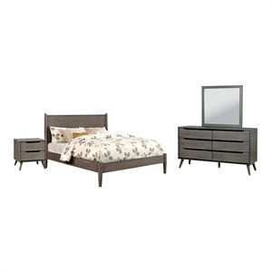 FOA Belkor 4pc Gray Wood Bedroom Set - King+Nightstand+Dresser+Mirror
