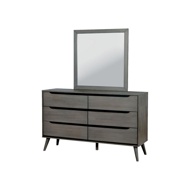 FOA Belkor 4pc Gray Wood Bedroom Set - Queen+Nightstand+Dresser+Mirror
