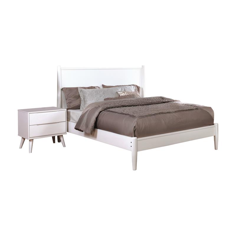 FOA Belkor 2-Piece White Solid Wood Bedroom Set- Cal King + Nightstand