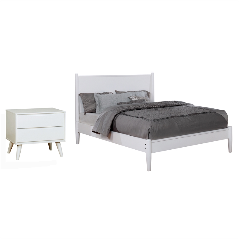 FOA Belkor 2-Piece White Solid Wood Bedroom Set - Queen + Nightstand