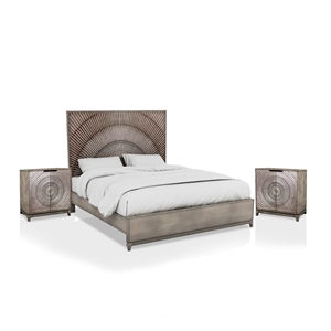 furniture of america meriah transitional solid wood panel bed with nightstands in antique gray