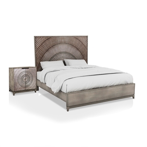furniture of america meriah 2 piece transitional solid wood panel bedroom set in antique gray