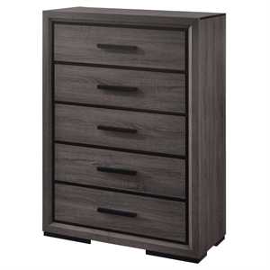furniture of america drummond contemporary wood 5-drawer chest in gray