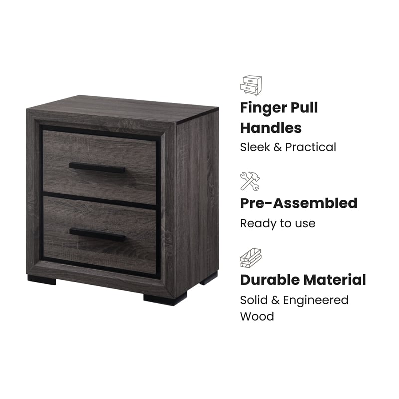 Furniture of America Drummond Contemporary Wood 2-Drawer Nightstand in Gray