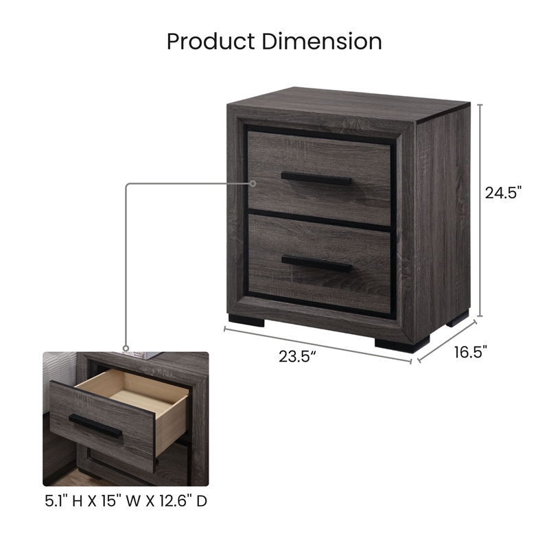 Furniture of America Drummond Contemporary Wood 2-Drawer Nightstand in Gray