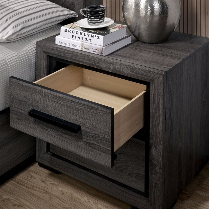 FOA Drummond 2-Piece Gray Wood Panel Bedroom Set - Queen + 1 Nightstand