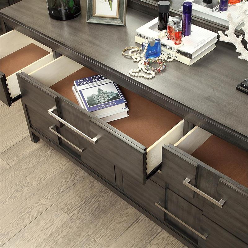 Furniture of America Vela 2-Piece Wood Dresser and Mirror in Gray