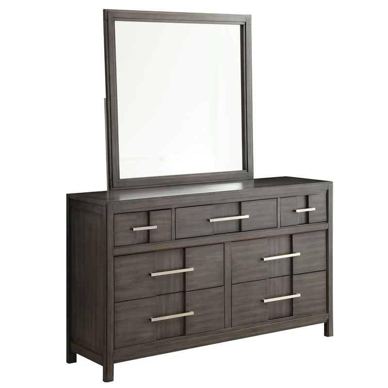 Furniture of America Vela 2-Piece Wood Dresser and Mirror in Gray