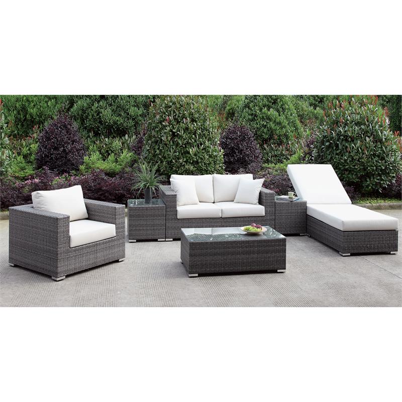 Furniture Of America Arthur Rattan Patio Adjustable Chaise Lounge In Light Gray Idf Os2128 G