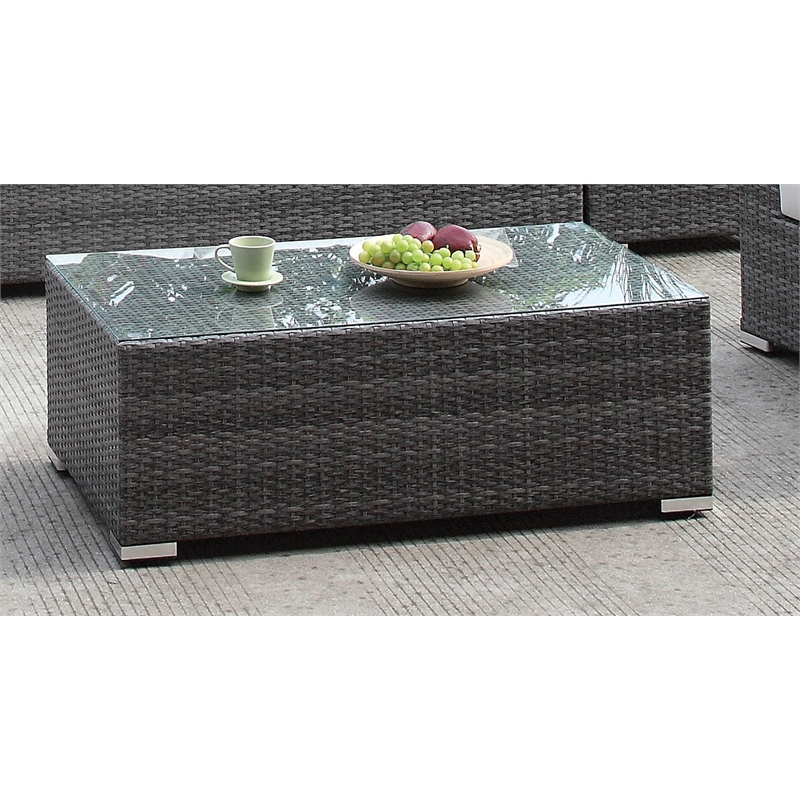 Furniture of America Arthur Rattan and Glass Top Outdoor Coffee Table
