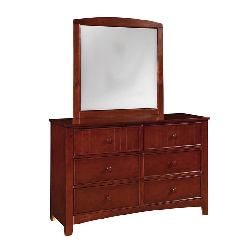 Furniture of America Dimanche Solid Wood 6-Drawer Double Dresser in Cherry