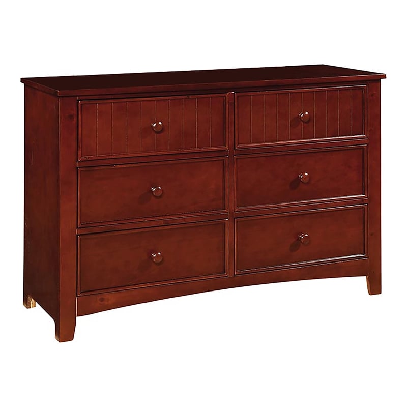 Furniture of America Dimanche Solid Wood 6-Drawer Double Dresser in Cherry