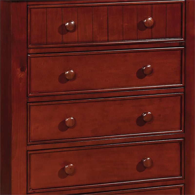 Furniture of America Dimanche Solid Wood 5-Drawer Chest in Cherry