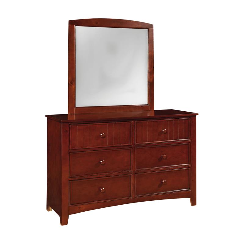 Furniture Of America Dimanche Solid Wood Dresser And Mirror In Cherry Idf 7905ch Dm