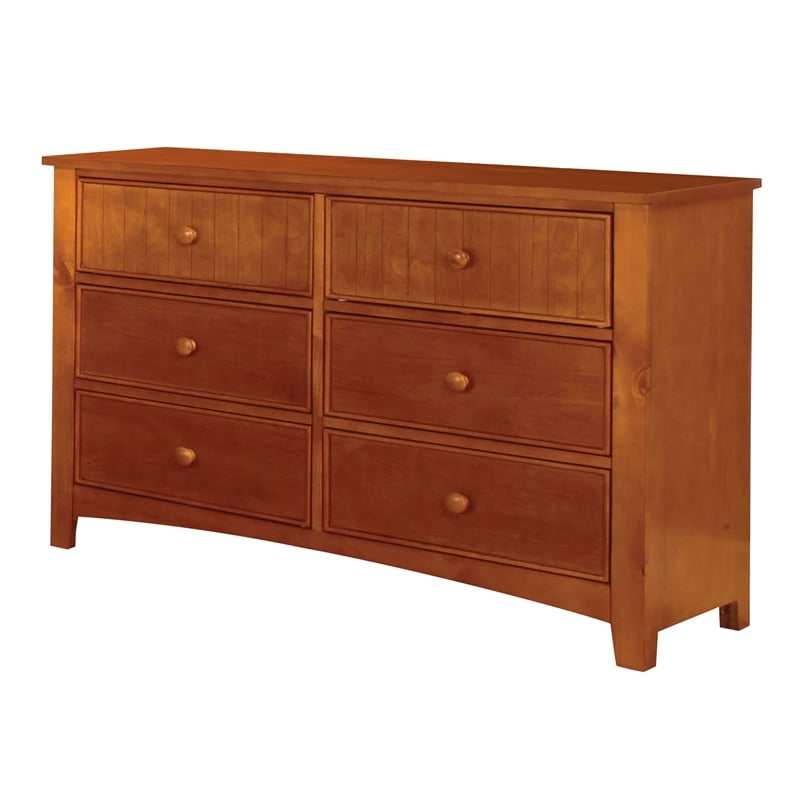 Furniture of America Dimanche Solid Wood 6Drawer Double Dresser in Oak