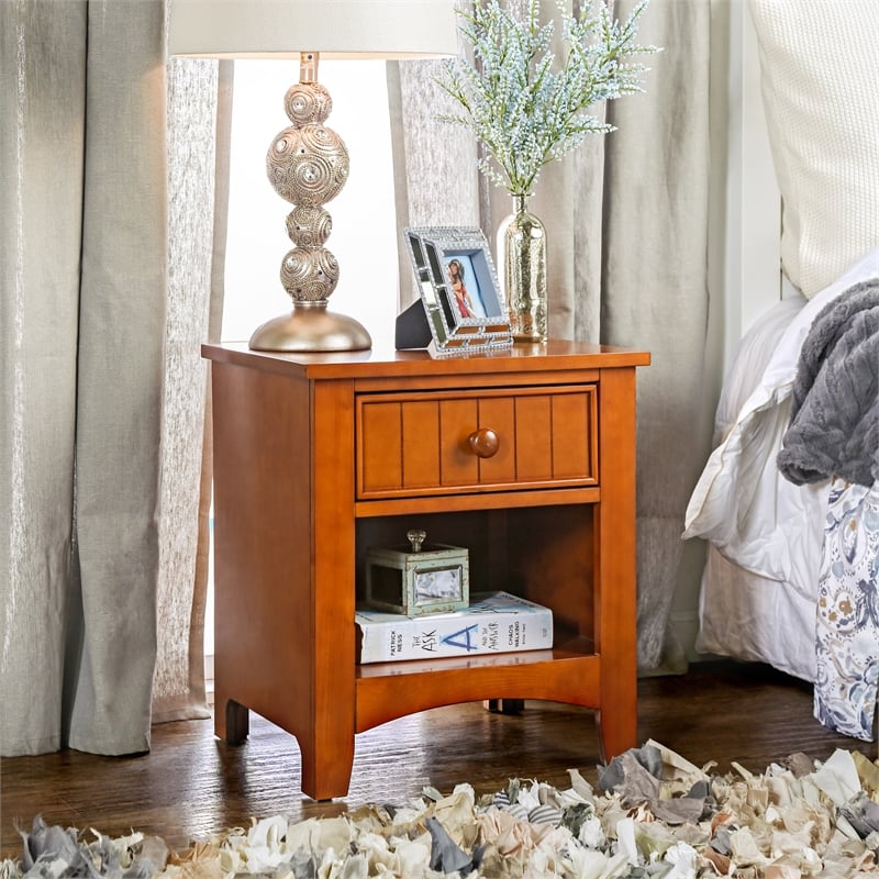 Furniture of America Dimanche Solid Wood 1-Drawer Nightstand in Oak