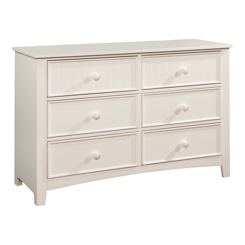 Furniture of America Dimanche Solid Wood 6-Drawer Double Dresser in White
