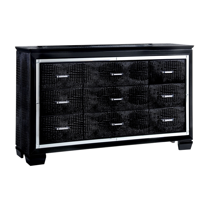 Furniture of America Rachel Contemporary Solid Wood 9-Drawer Dresser in Black