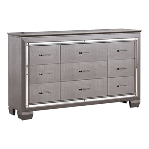 Furniture of America Rachel Contemporary Solid Wood 9-Drawer Dresser in Silver