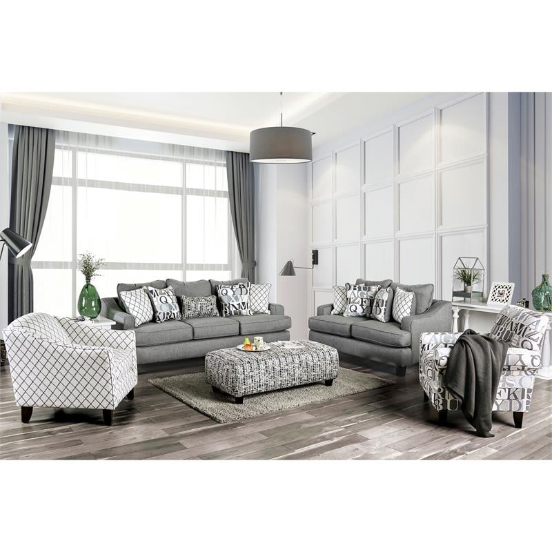 Furniture of America Tammie Fabric Rectangular Ottoman in Bluish Gray