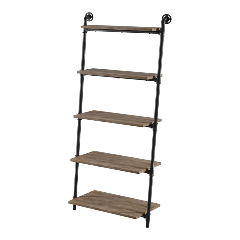 Furniture of America Binlatti Metal 5-Tier Ladder Display Shelf in Sand Black