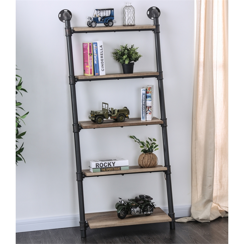 Furniture of America Binlatti Metal 5-Tier Ladder Display Shelf in Sand Black