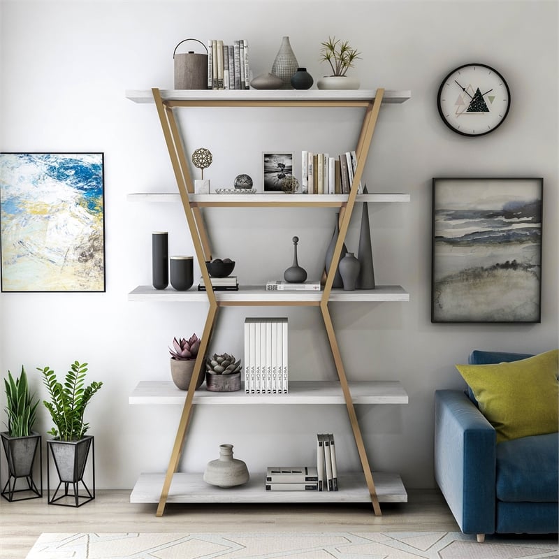 Furniture of America Ketano Metal 4-Shelf Bookcase in Gold Champagne