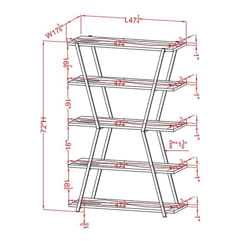 Furniture of America Ketano Metal 4-Shelf Bookcase in Gold Champagne