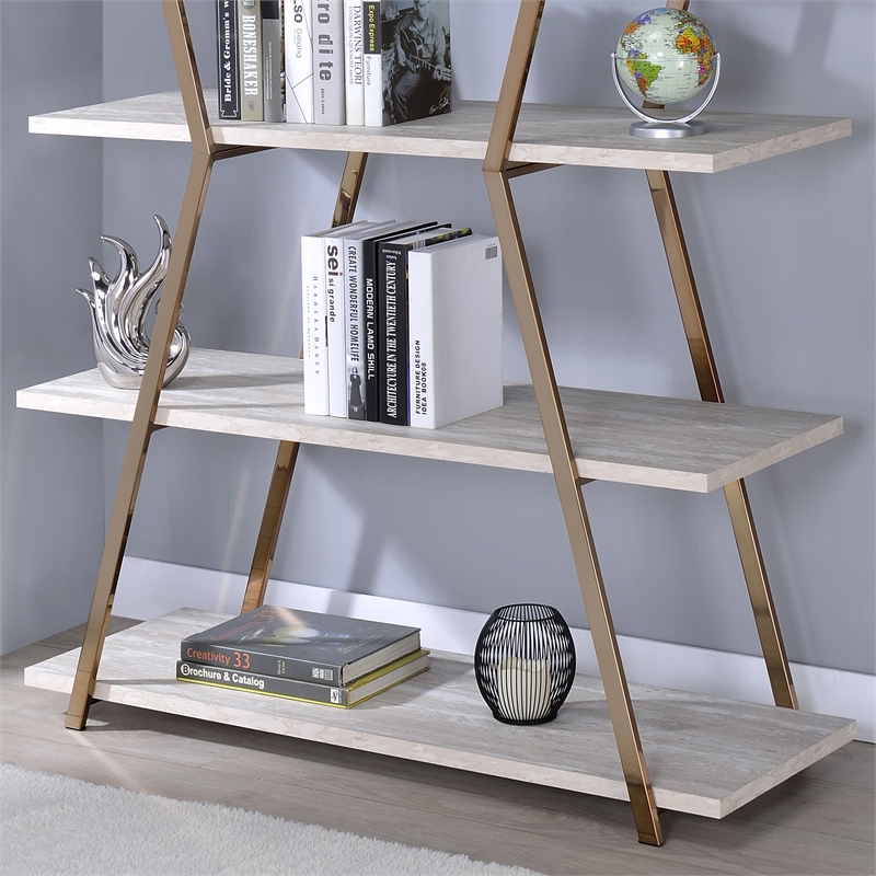 Furniture of America Ketano Metal 4-Shelf Bookcase in Gold Champagne