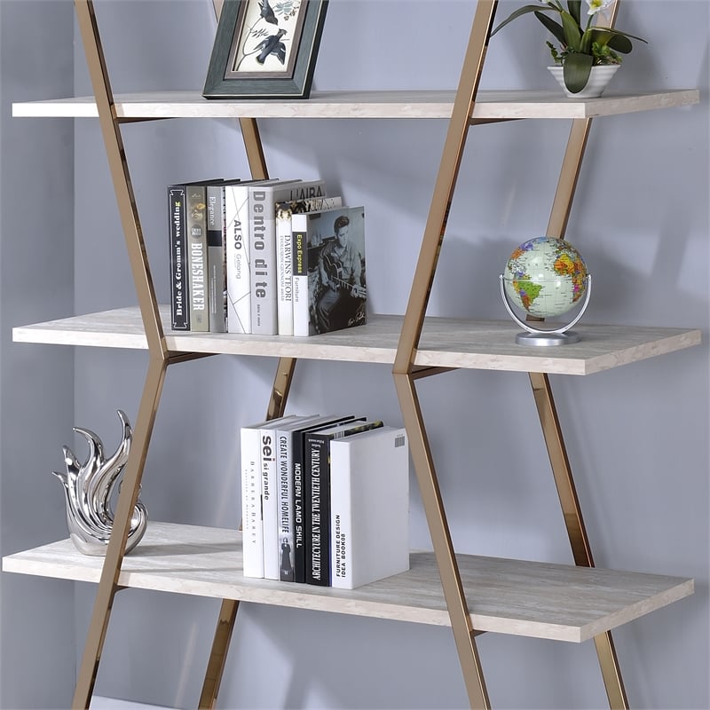 Furniture of America Ketano Metal 4-Shelf Bookcase in Gold Champagne