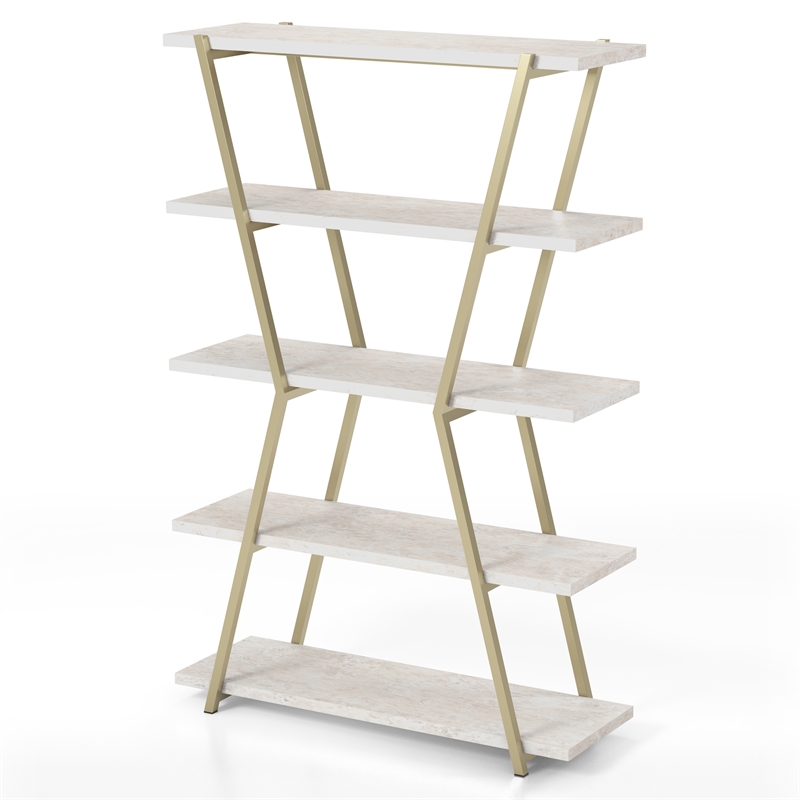 Furniture of America Ketano Metal 4-Shelf Bookcase in Gold Champagne