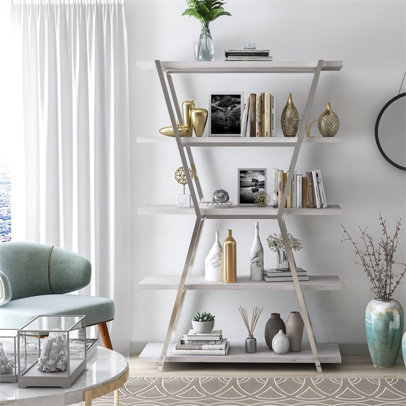 Furniture of America Ketano Metal 4-Shelf Bookcase in Chrome
