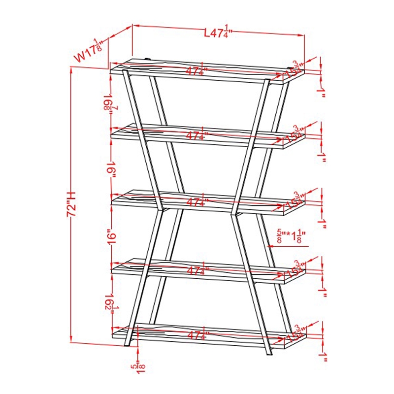 Furniture of America Ketano Metal 4-Shelf Bookcase in Chrome