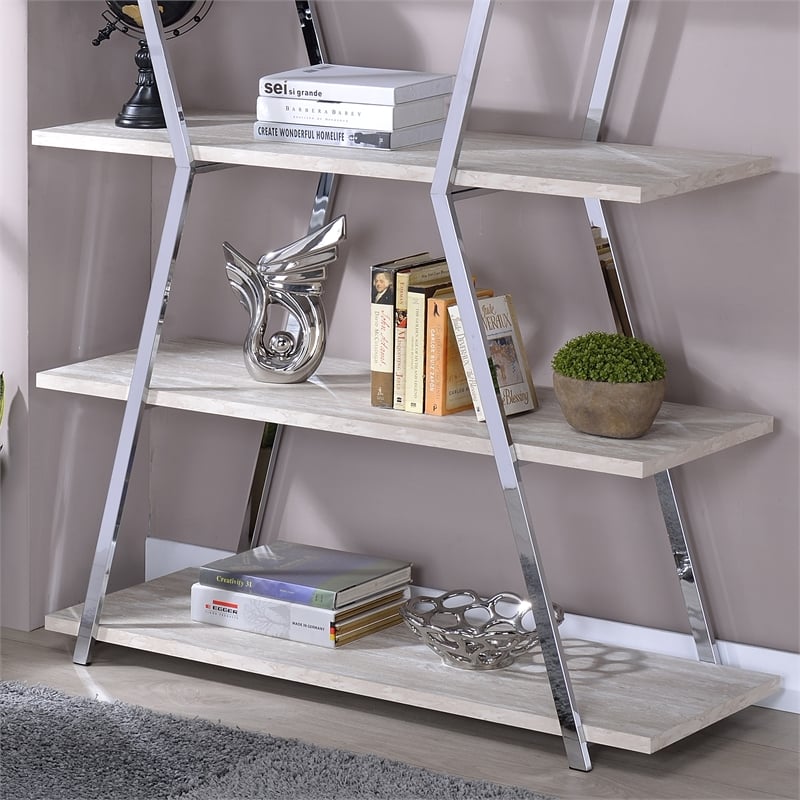 Furniture of America Ketano Metal 4-Shelf Bookcase in Chrome