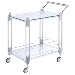 furniture of america macon contemporary metal 2-tier bar cart in chrome