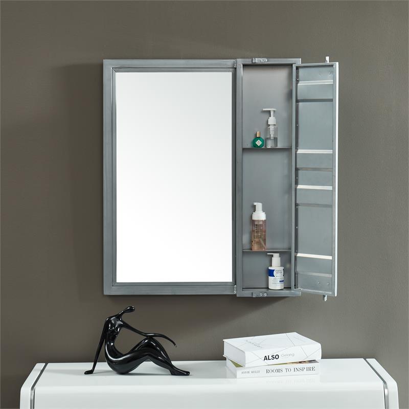 Furniture of America Lionna Contemporary Metal Storage Wall Mirror in Silver