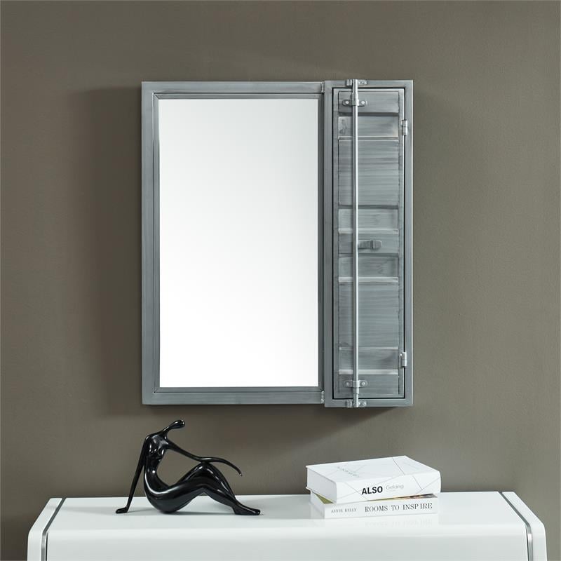 Furniture of America Lionna Contemporary Metal Storage Wall Mirror in Silver