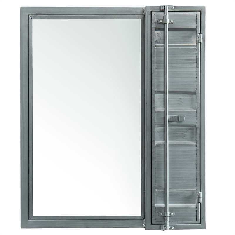 Furniture of America Lionna Contemporary Metal Storage Wall Mirror in Silver