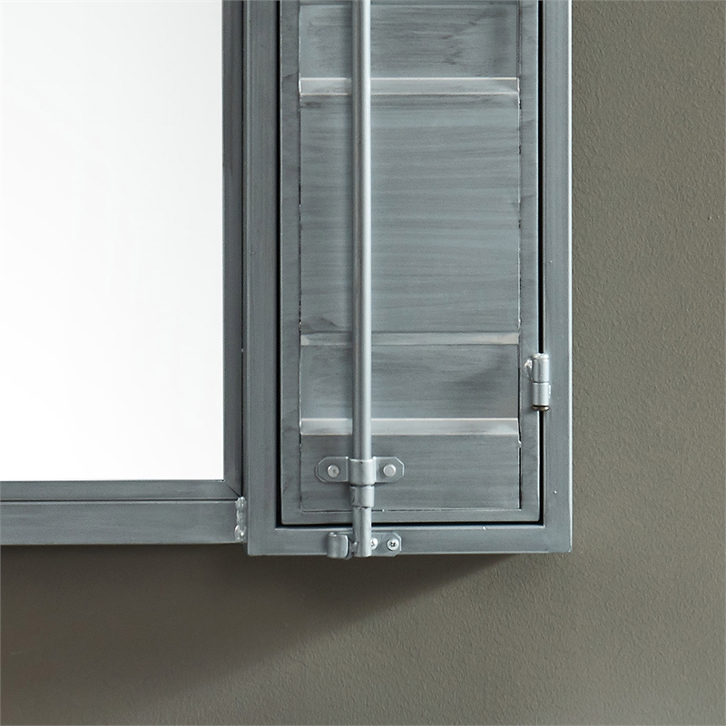 Furniture of America Lionna Contemporary Metal Storage Wall Mirror in Silver