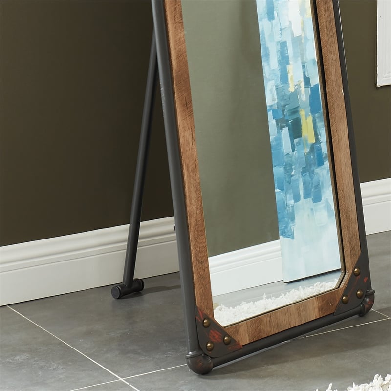Furniture of America Otto Metal Framed Standing Mirror in Sand Black Finish
