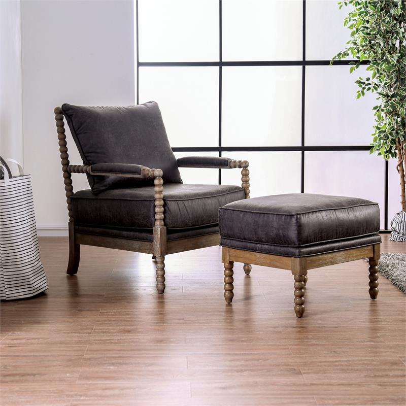 Furniture of America Montrose Wood Cushioned Accent Chair in Warm Gray